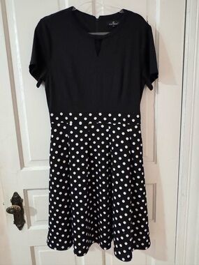 Vaitron Black & White Polka Dot Midi Dress